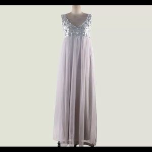 Beautiful silver sequins dress with purple tulle